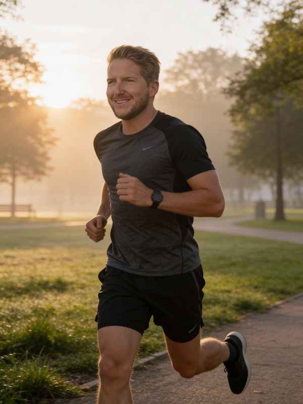 Callboy Maximilian von haut-nah.org am Joggen mit Sunset im Hintergrund