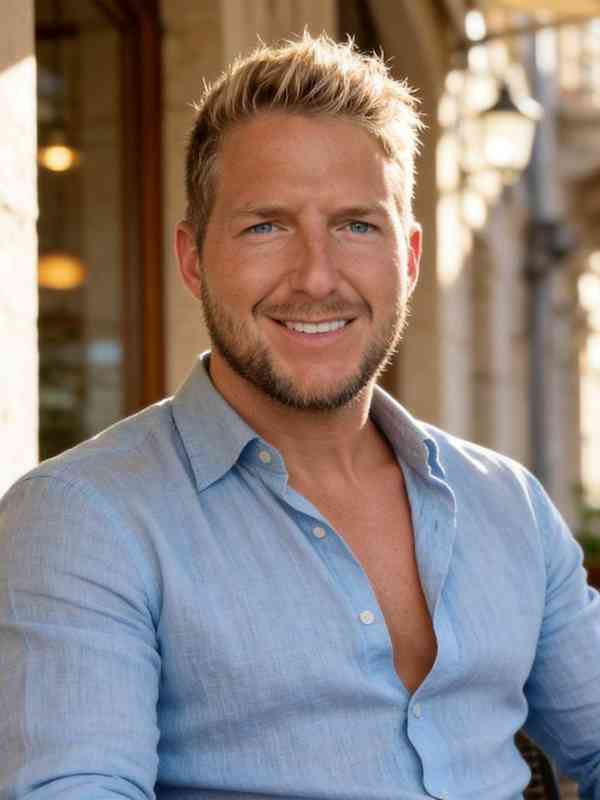 Callboy Maximillian von haut-nah.org sitzt am Kaffeetisch