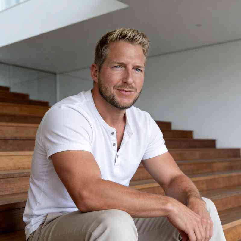Male Escort Maximillian from haut-nah.org sits casually on stairs
