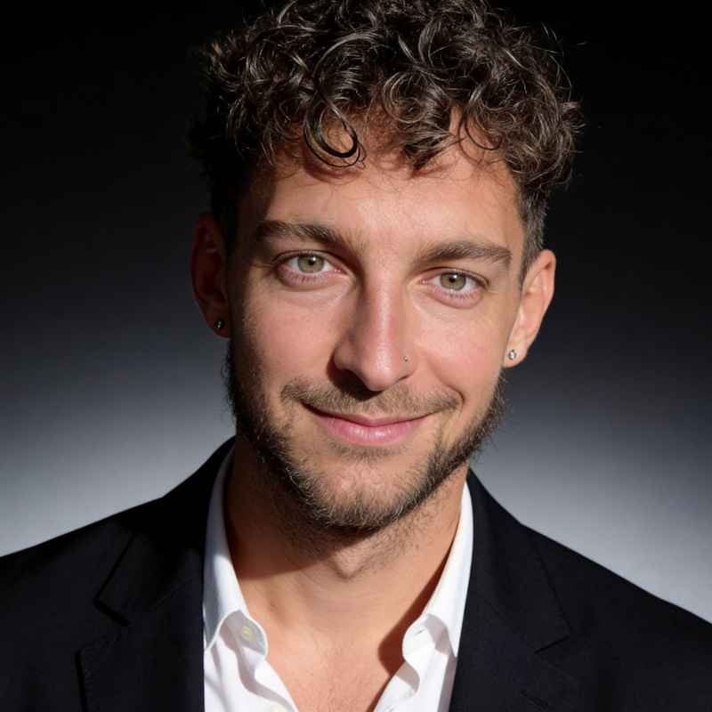 Callboy Alvaro von haut-nah.org Portraitaufnahme mit schwarzen Anzug, lächelnd, Headshot