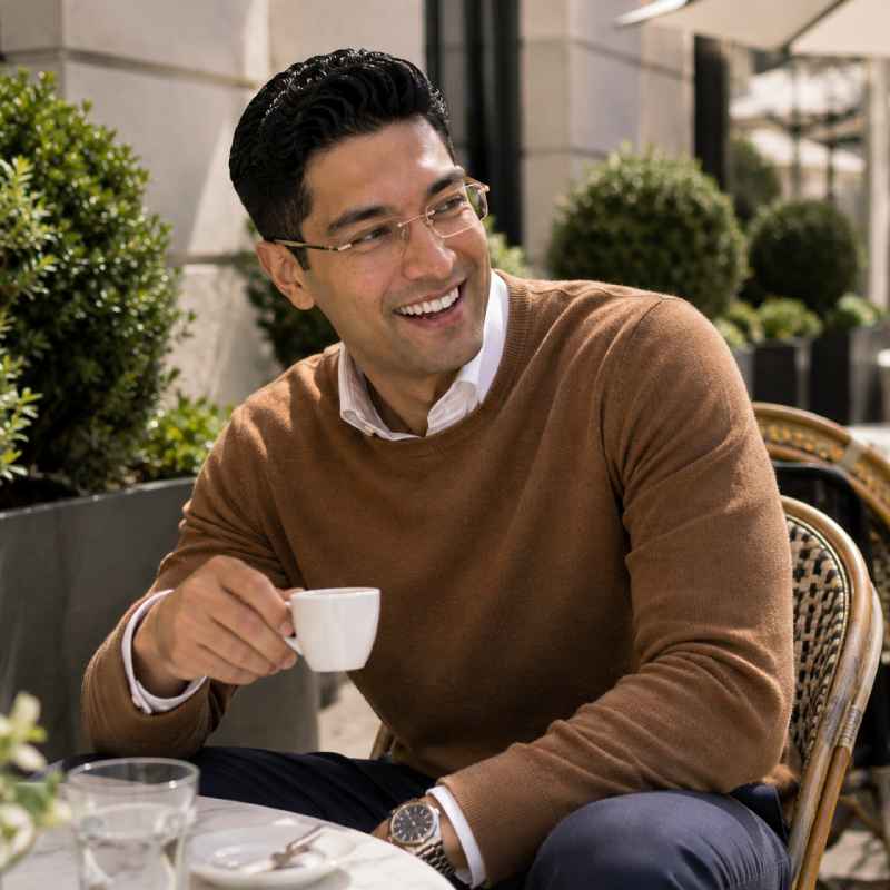 Callboy David Ray von haut-nah.org im Cafe mit Kaffeetasse